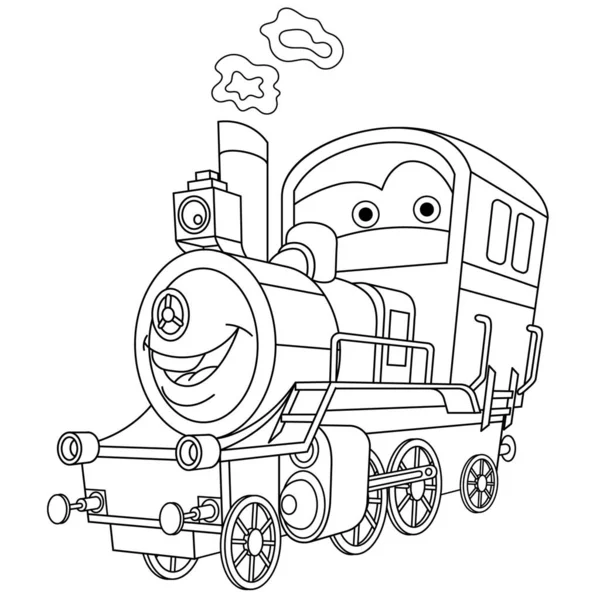 Página para colorear con locomotora de tren de vapor — Vector de stock