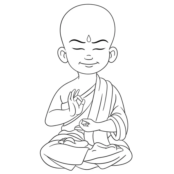 Coloring page with young buddha — ストックベクタ