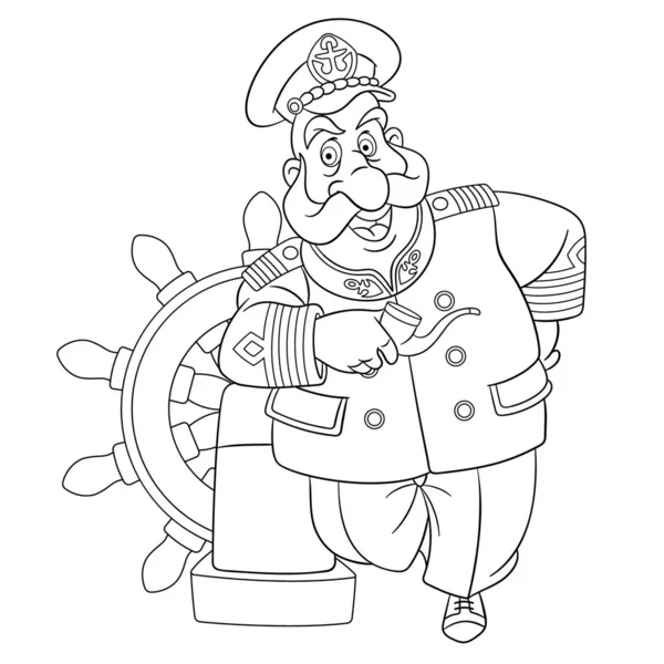 Coloring page with old sailor, ships captain — ストックベクタ