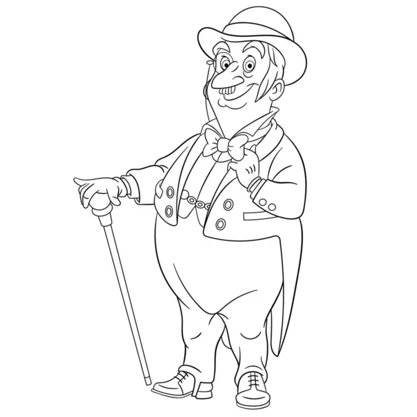 Coloring page with retro gentleman — ストックベクタ