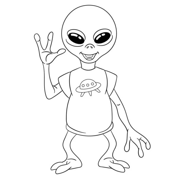 Coloring page with ufo alien — Stock Vector