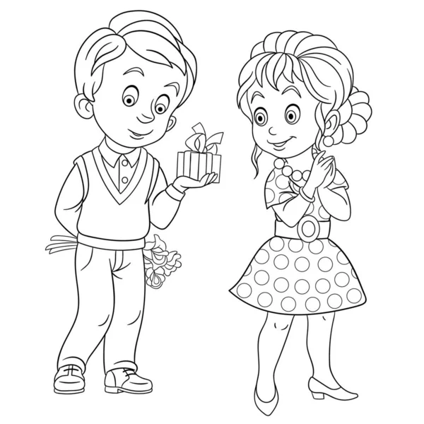 Página para colorir com lindo casal no Dia dos Namorados —  Vetores de Stock