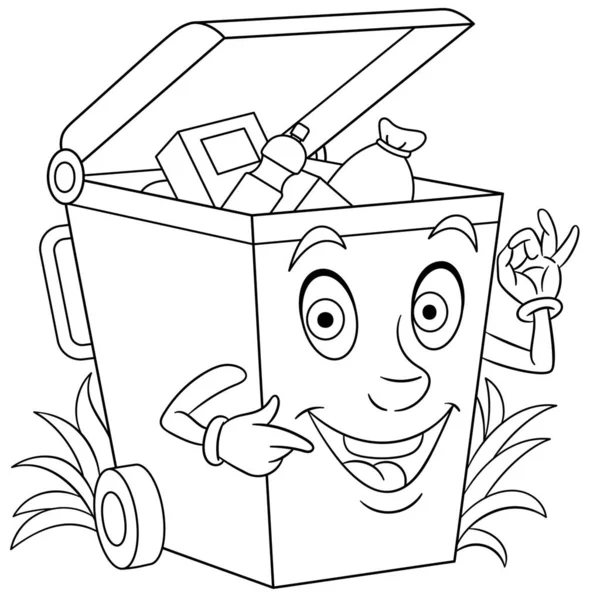 Coloring page with trash can — Stock Vector