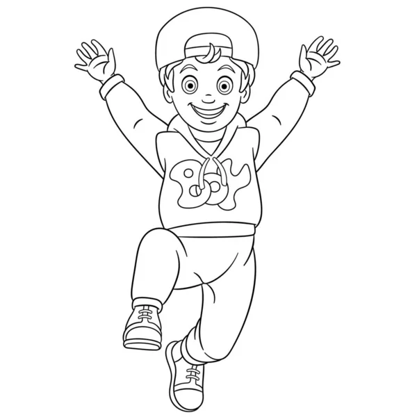 Färg sida med glad pojke hoppa — Stock vektor