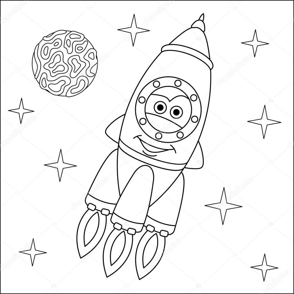 coloring page with rocket ship