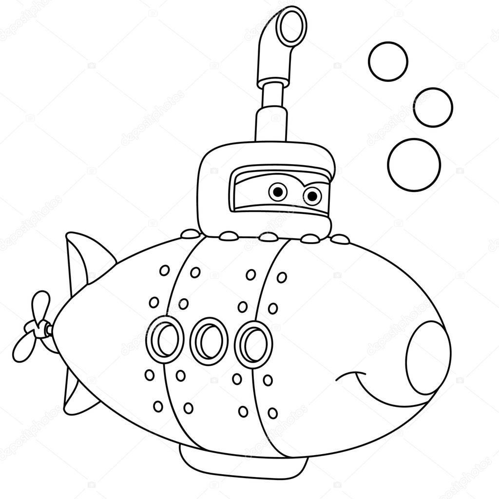 coloring page with submarine ship