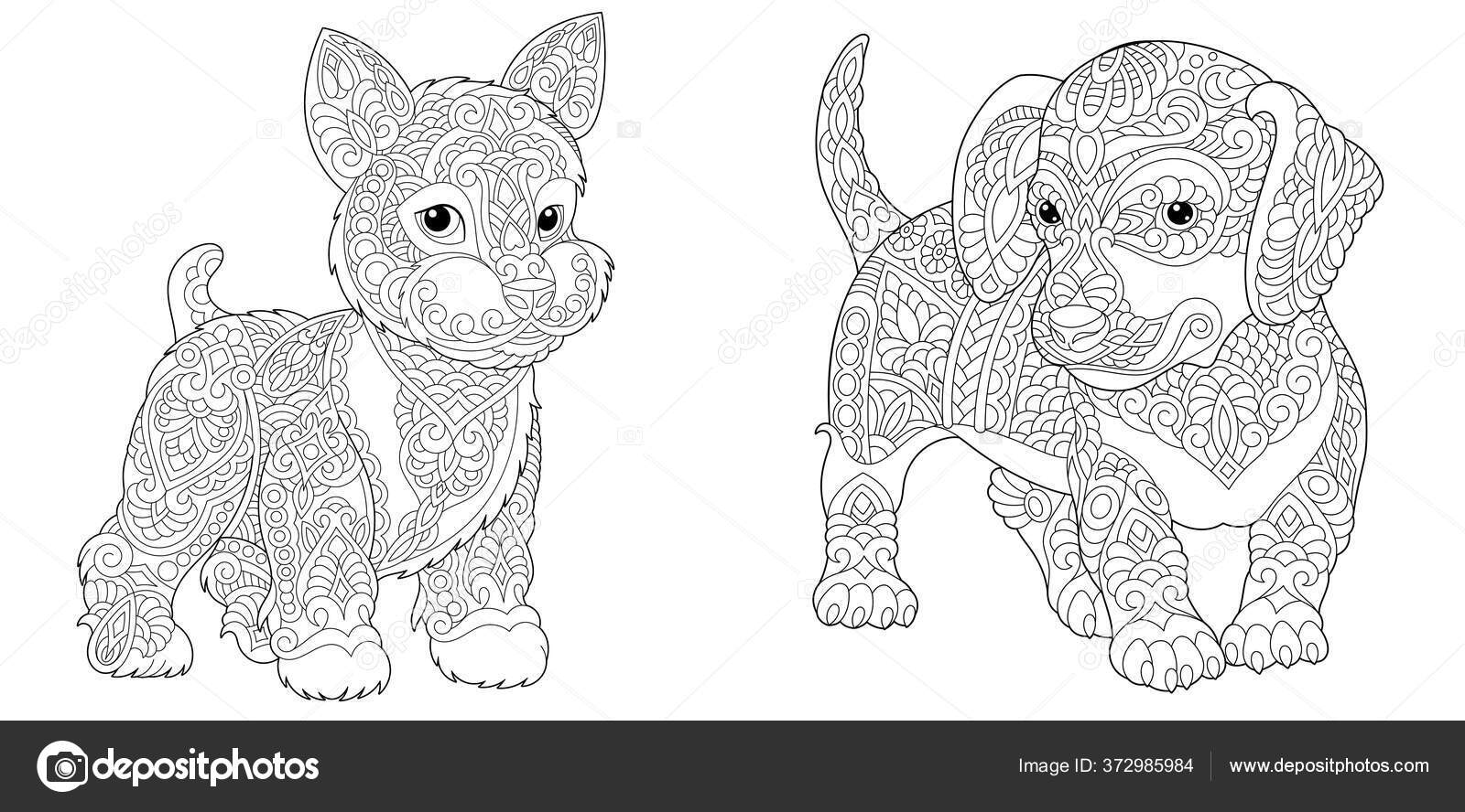Animal Coloring Pages Cute Yorkshire Terrier Dachshund Line Art ...