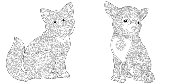 Zvířecí Zbarvení Stránek Legrační Kočka Čivavský Pes Line Art Design — Stockový vektor