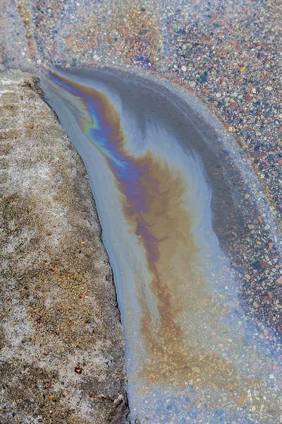 Wyciek Oleju Rozlane Asfalcie Zanieczyszczenia Środowiska Zanieczyszczenie Gleby — Zdjęcie stockowe