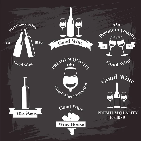 Set of vintage wine icons on the black chalk board