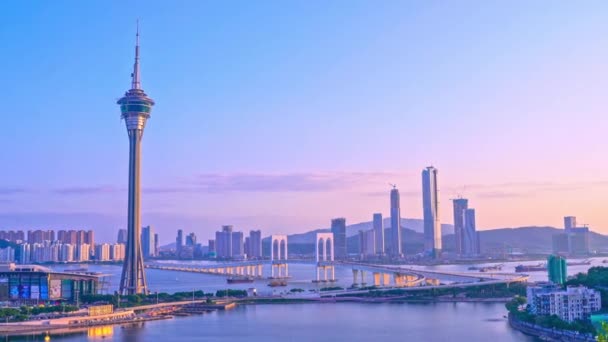 Panorama Panoramique Ville Macao Macao Skyline Pendant Coucher Soleil Crépuscule — Video
