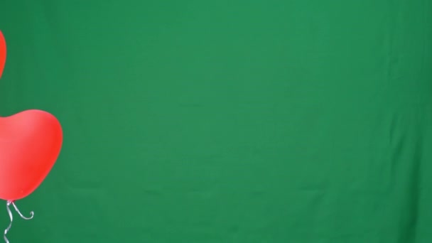 Red Heart Shaped Helium Balloon Isolated Green Screen Background Valentine — 비디오