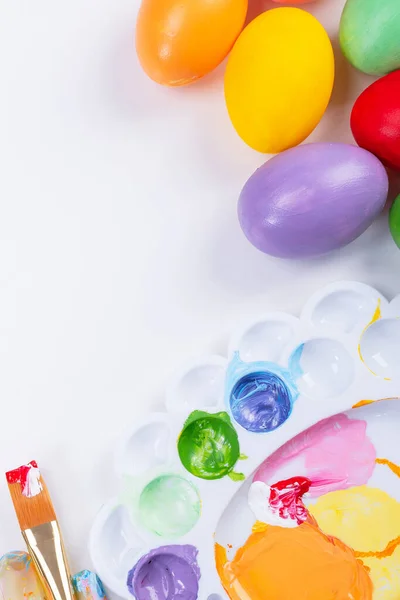 Concepto Diseño Preparación Para Celebración Pascua Pintura Huevos Pascua Con — Foto de Stock