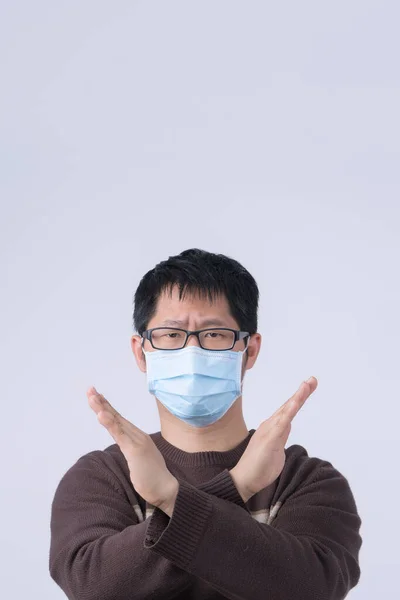 Porträt Eines Jungen Asiatischen Mannes Der Nein Zur Coronavirus Infektion — Stockfoto