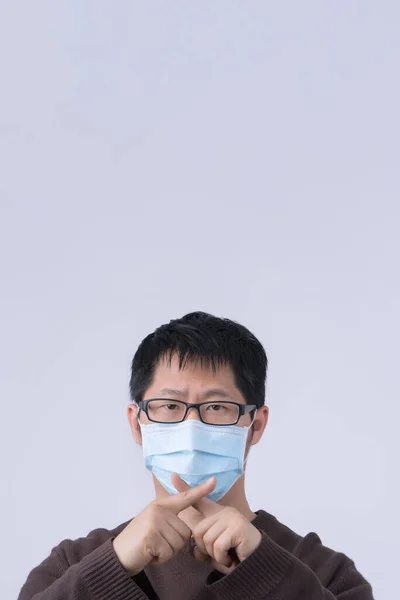 Portrait Young Asian Man Saying Coronavirus Infection Wearing Medical Surgical — Stock Photo, Image