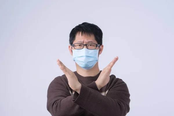 Portrait Jeune Homme Asiatique Disant Non Infection Par Coronavirus Avec — Photo