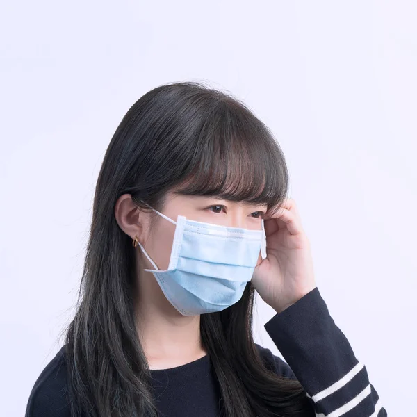 Young Woman Feeling Dizzy Headache Sick Unwell Wearing Medical Blue — Stock Photo, Image