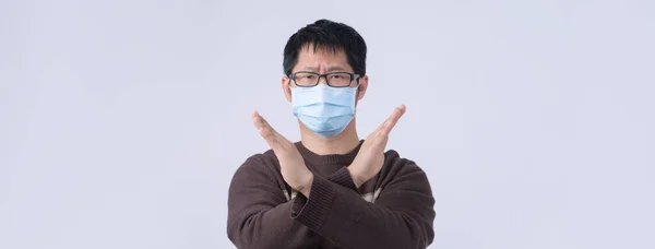 Portrait Young Asian Man Saying Coronavirus Infection Wearing Medical Surgical — Stock Photo, Image