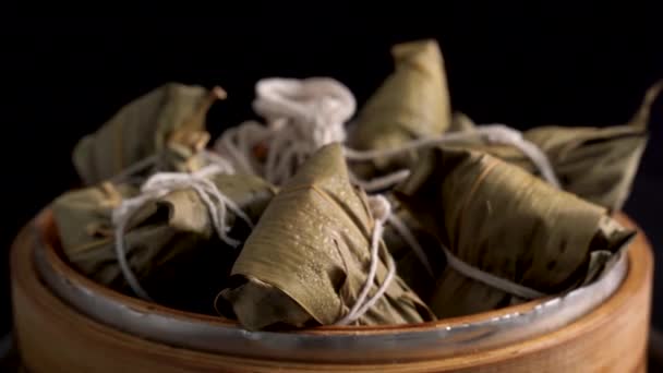 Kochen Von Reisknödel Zongzi Gedämpftes Chinesisches Essen Dampfer Frisch Zubereitete — Stockvideo