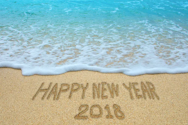 Happy New Year 2018 Written Sandy Beach New Year 2018 — Stock Photo, Image