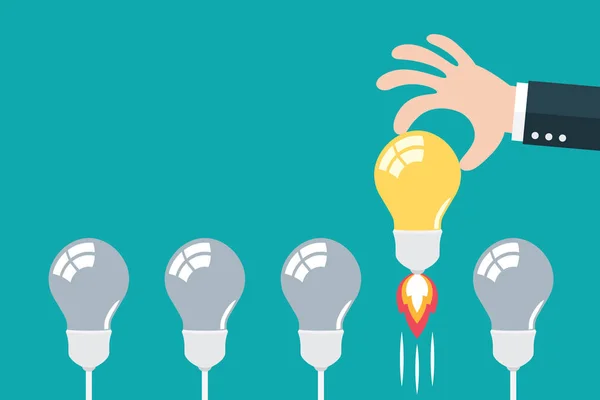 Light Bulb Business Hand Choose Best Idea Concept Flat Minimal — Stock Vector