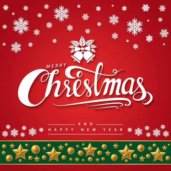 White Text Merry Christmas Happy New Year Red Background Lettering — Stock Vector