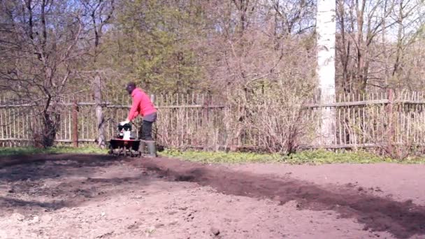 Jordbearbetning Moto Jordfräs Plogar Sliter Marken — Stockvideo