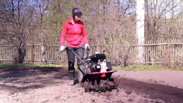 Grondbewerking Moto Frees Ploegen Scheurt Grond — Stockvideo