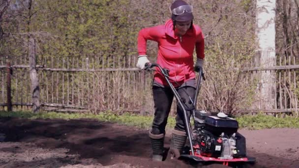 Jordbearbetning Moto Jordfräs Plogar Sliter Marken — Stockvideo