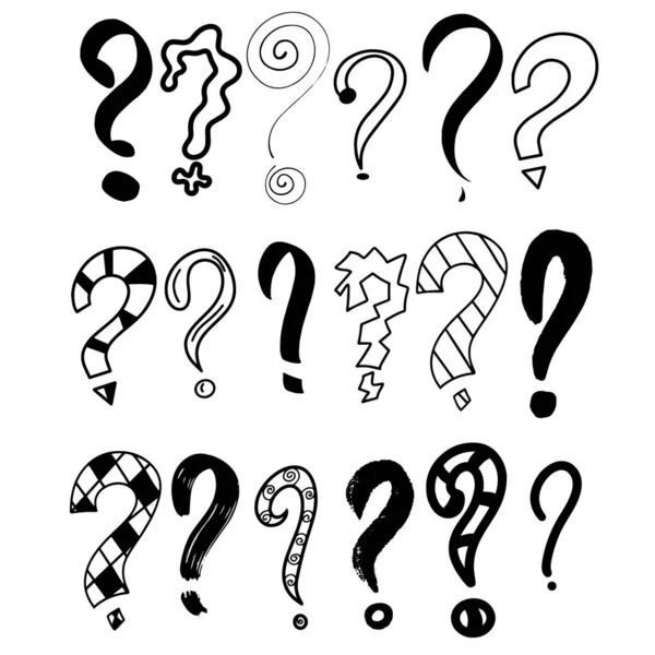 Håndtegnede Spørsmålstegn Satt Grafisk Faq Spør Rasterillustrasjonsspørsmål Isolert Svart Symbol – stockfoto