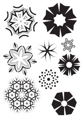 Siyah süslemeli kar taneleri seti, vektör çizimi