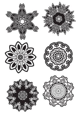 Siyah süslemeli kar taneleri seti, vektör çizimi