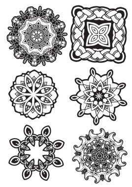 Siyah süslemeli kar taneleri seti, vektör çizimi