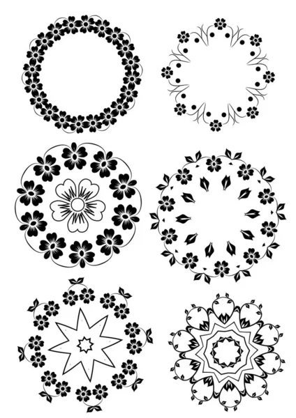 Conjunto Copos Nieve Ornamentales Negros Ilustración Vectorial — Vector de stock