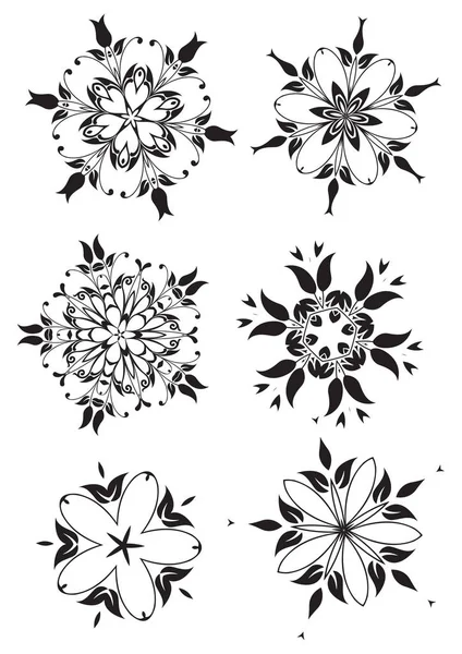 Conjunto Copos Nieve Ornamentales Negros Ilustración Vectorial — Vector de stock