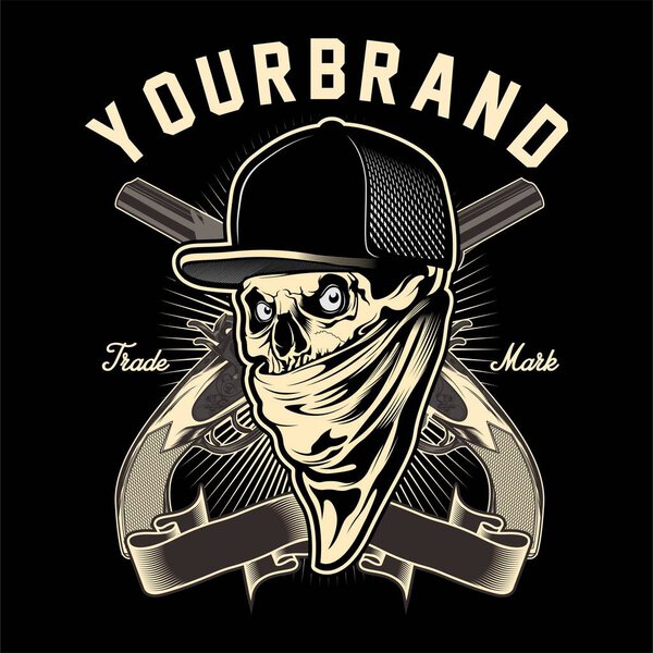 skull mafia with gun hand drawing vector