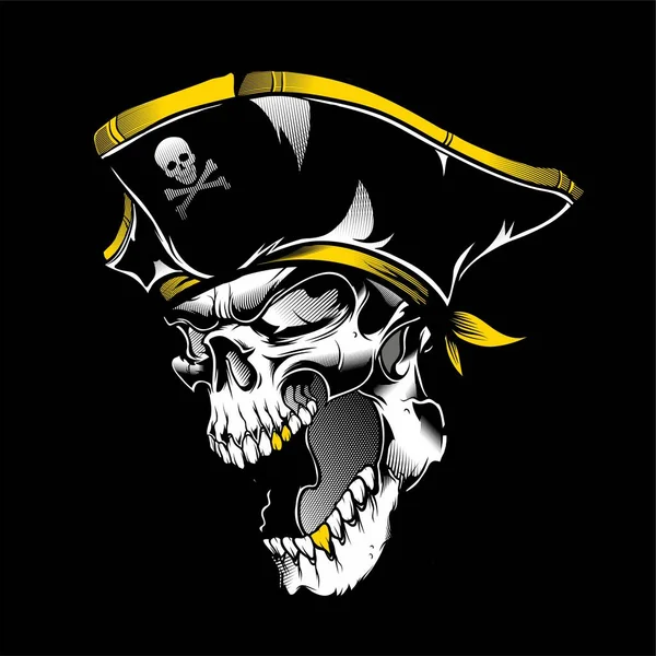 Cráneo pirata mano dibujo vector — Vector de stock