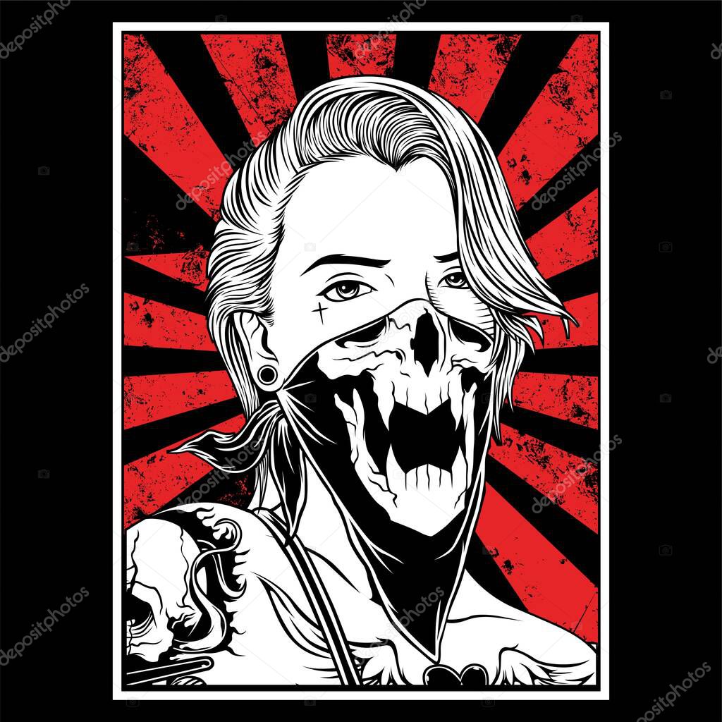 Skull mafia with gun hand drawing vector