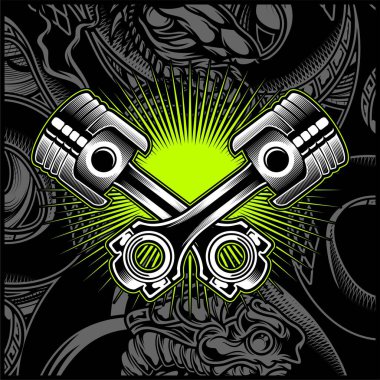 Cross Motosiklet Piston Siyah Beyaz Amblem, Logos, Rozet - Vektör