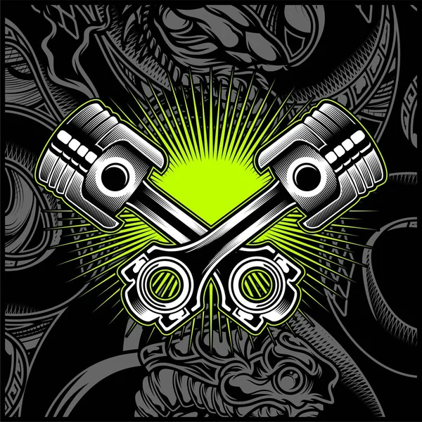 Croce motociclo pistone nero e bianco emblema, loghi, distintivo - vettore — Vettoriale Stock