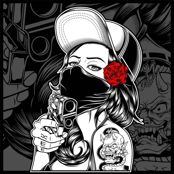Kobieta gangster handlujący broń — Wektor stockowy