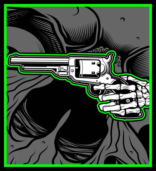 Crâne main tenir pistolet Uzi — Image vectorielle
