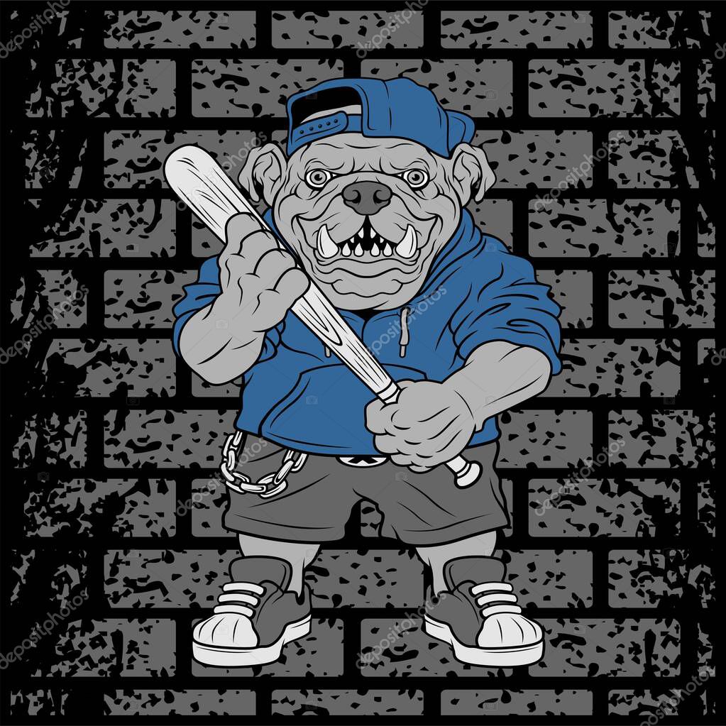 Vector illustration ferocious Bulldog baseball player hits a ball - Vector