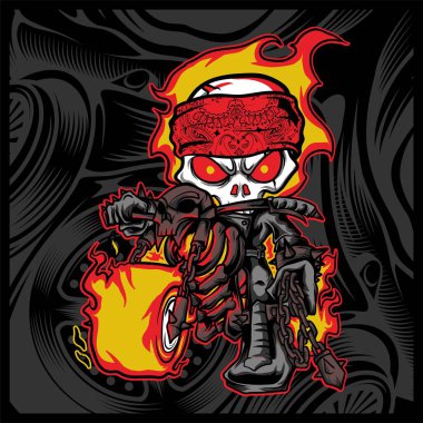 skull rider fire motor bikers,Hand drawing,Isolated,Easy to edit clipart