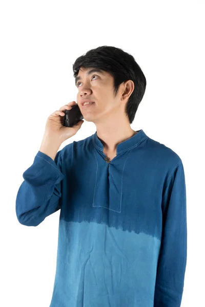 Asiatisk Man Agerar Poser Isolera Vit Bakgrund — Stockfoto