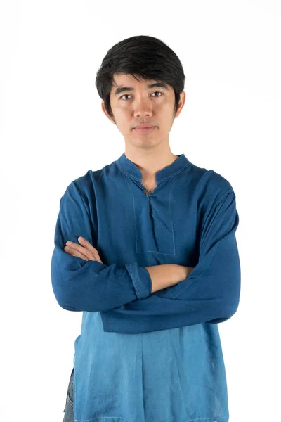 Asiatisk Man Agerar Poser Isolera Vit Bakgrund — Stockfoto