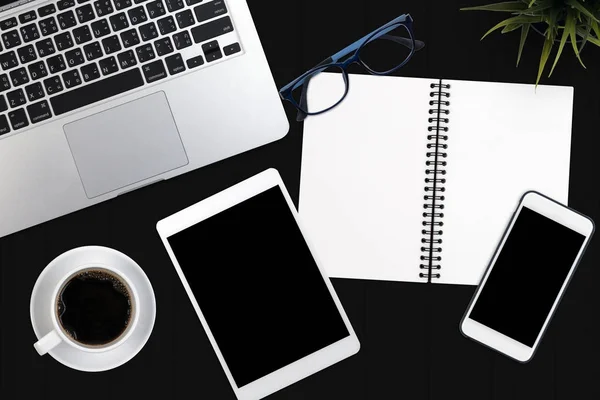 Alla Hjärtans Dag Ovanifrån Business Office Levererar Laptop Med Notebook — Stockfoto