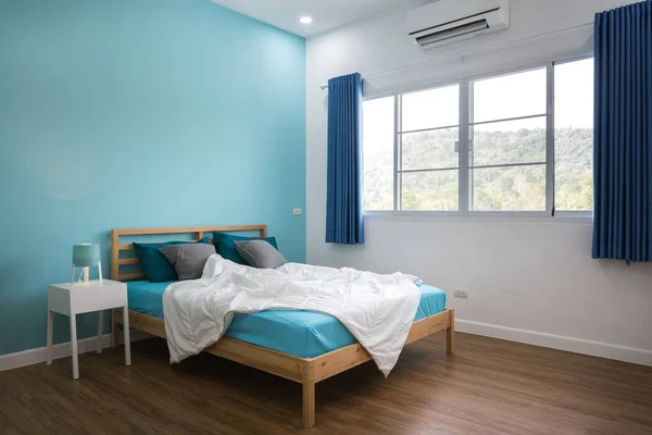 Mavi Yatak Odası Tasarım — Stok fotoğraf