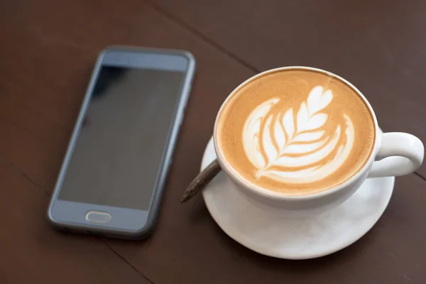 Latte Art Warme Koffie Tafel Bij Koffie Shop — Stockfoto