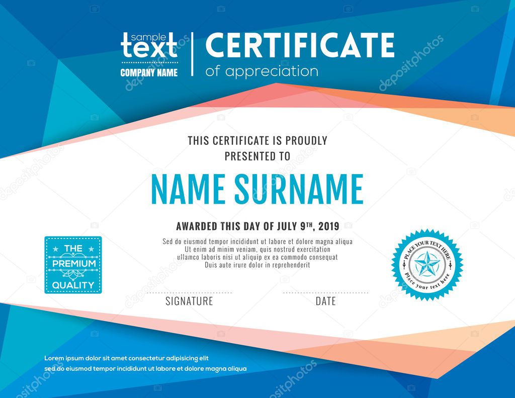 Modern blue certificate background design template